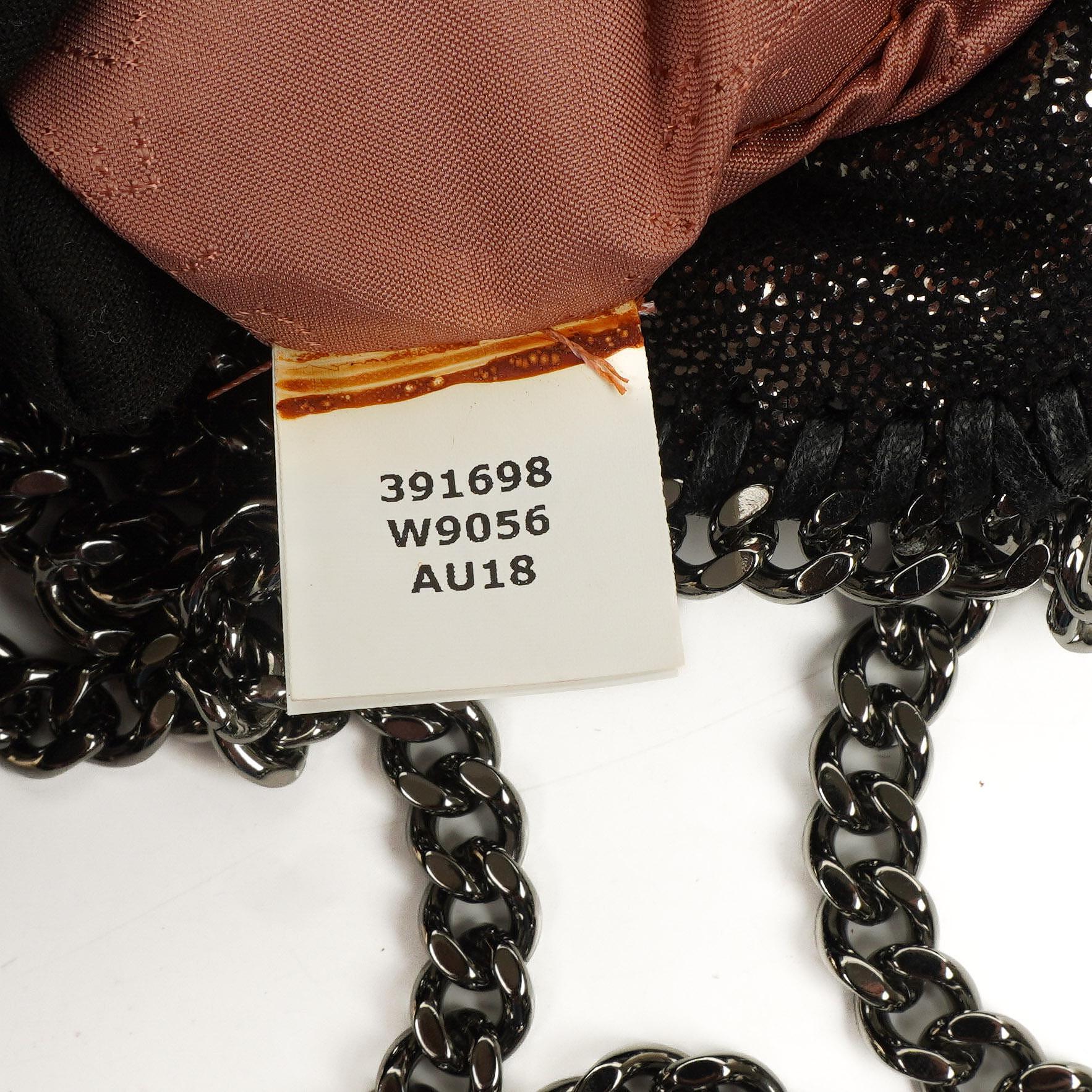 Stella McCartney Falabella Tiny Tote Rhutenium Chamois Glänzend Gepunktet Vegan Shaggy Deer