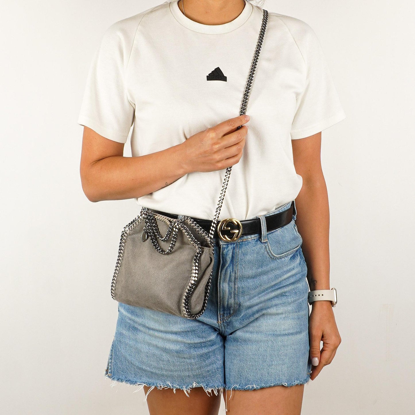 Stella McCartney Falabella Tiny Tote Stahlgrau Vegan Shaggy Deer