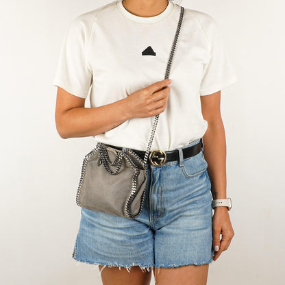 Stella McCartney Falabella Tiny Tote Stahlgrau Vegan Shaggy Deer
