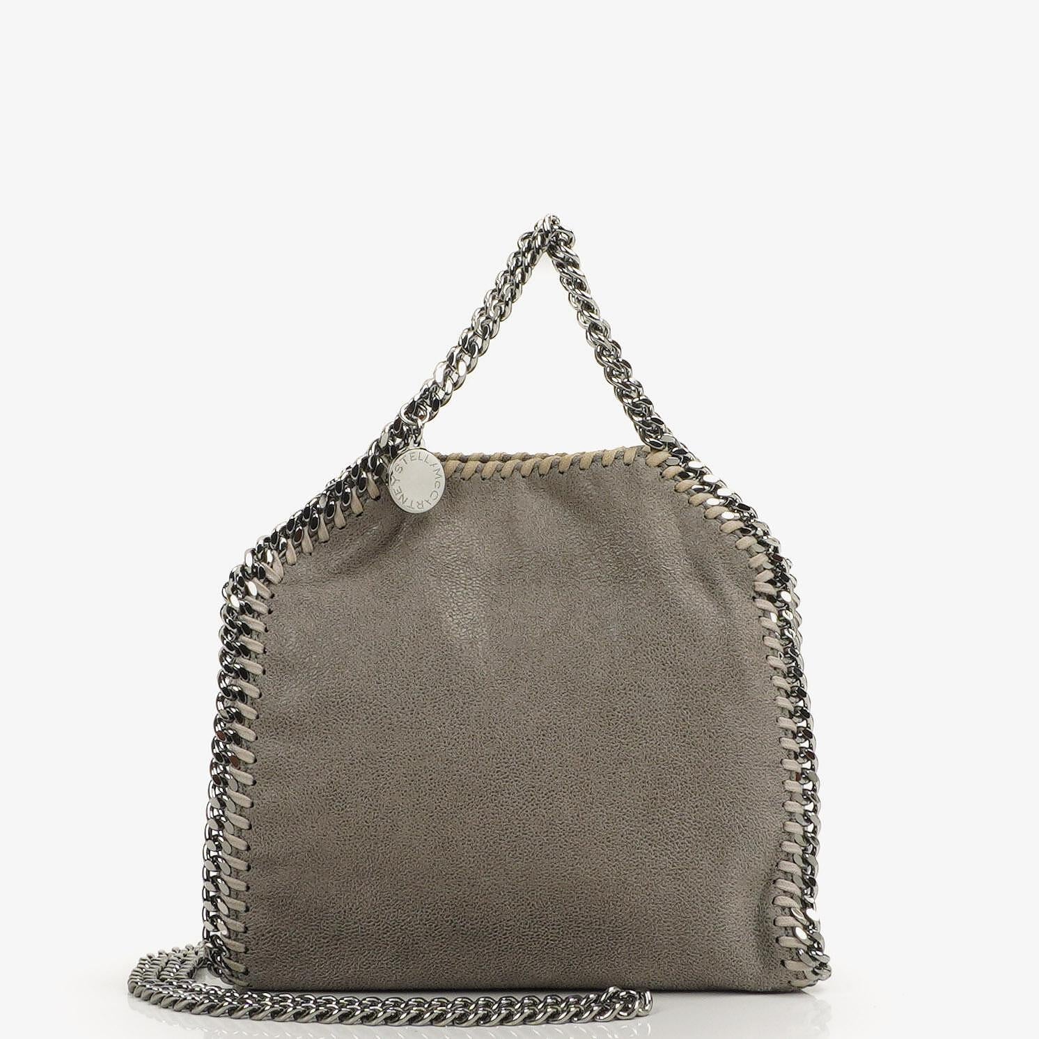 Stella McCartney Falabella Tiny Tote Stahlgrau Vegan Shaggy Deer