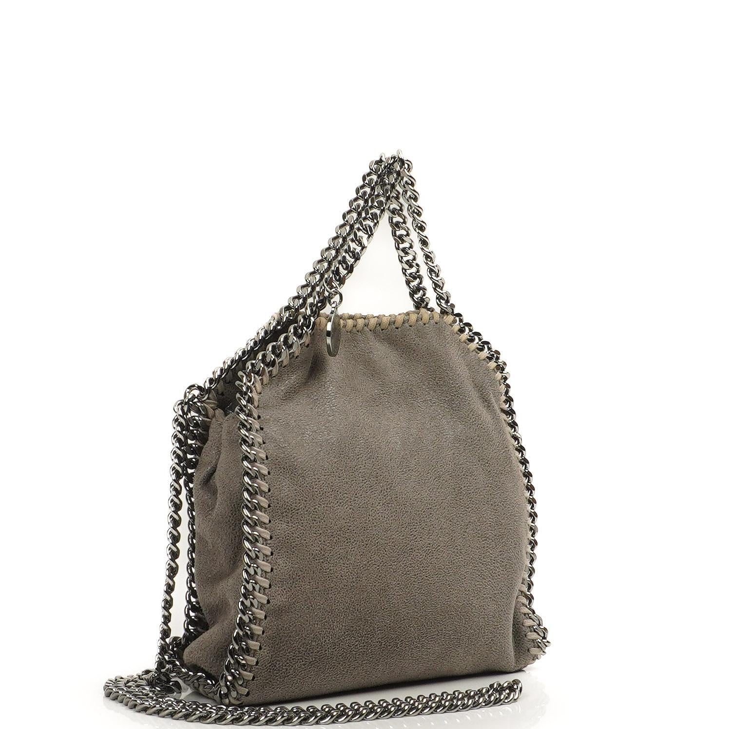 Stella McCartney Falabella Tiny Tote Stahlgrau Vegan Shaggy Deer