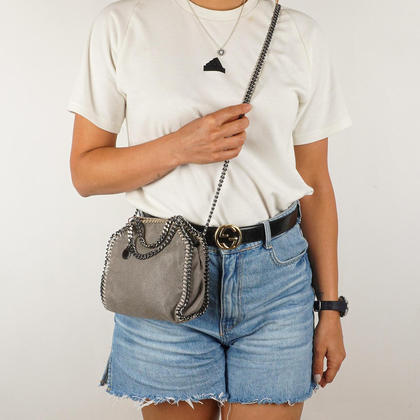 Stella McCartney Falabella Tiny Tote Stahlgrau Vegan Shaggy Deer
