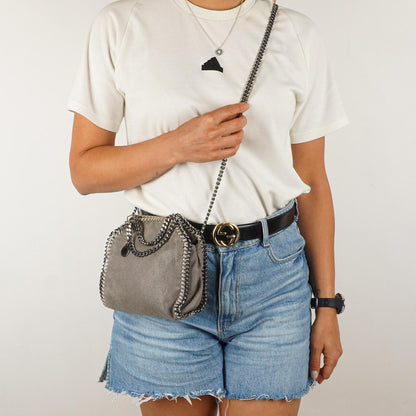 Stella McCartney Falabella Tiny Tote Stahlgrau Vegan Shaggy Deer
