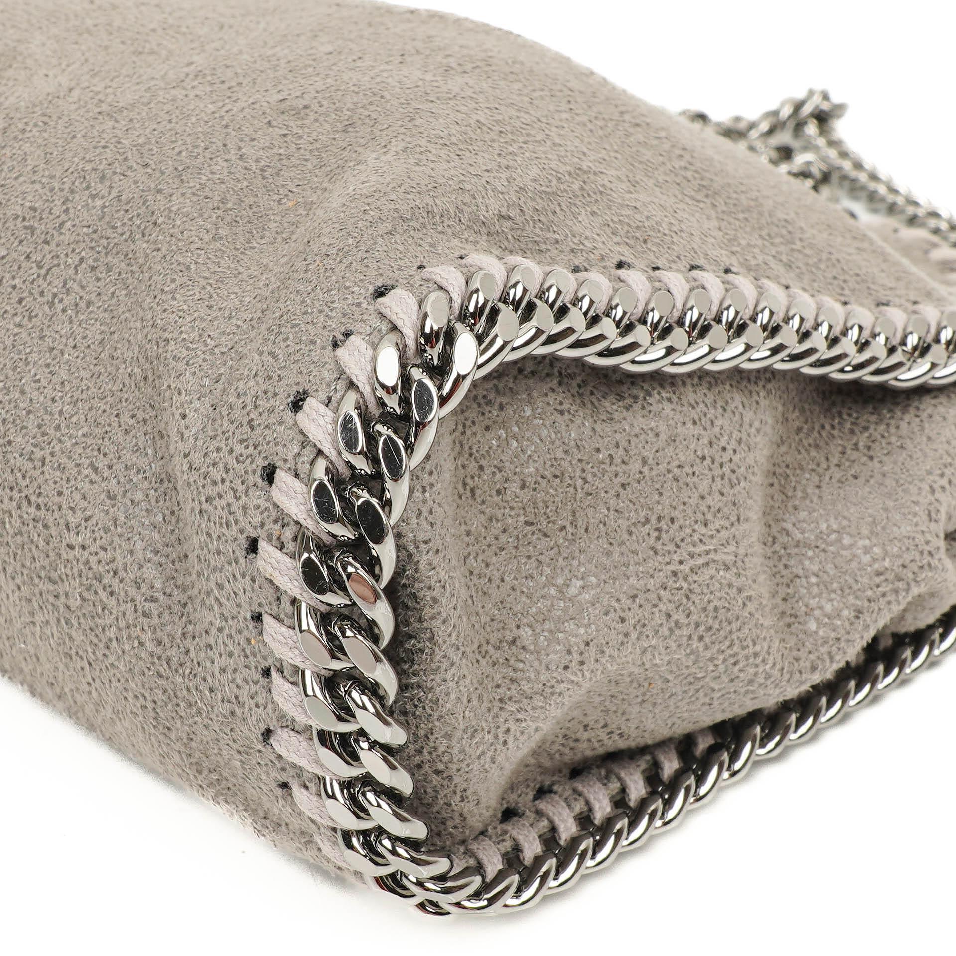 Stella McCartney Falabella Tiny Tote Stahlgrau Vegan Shaggy Deer