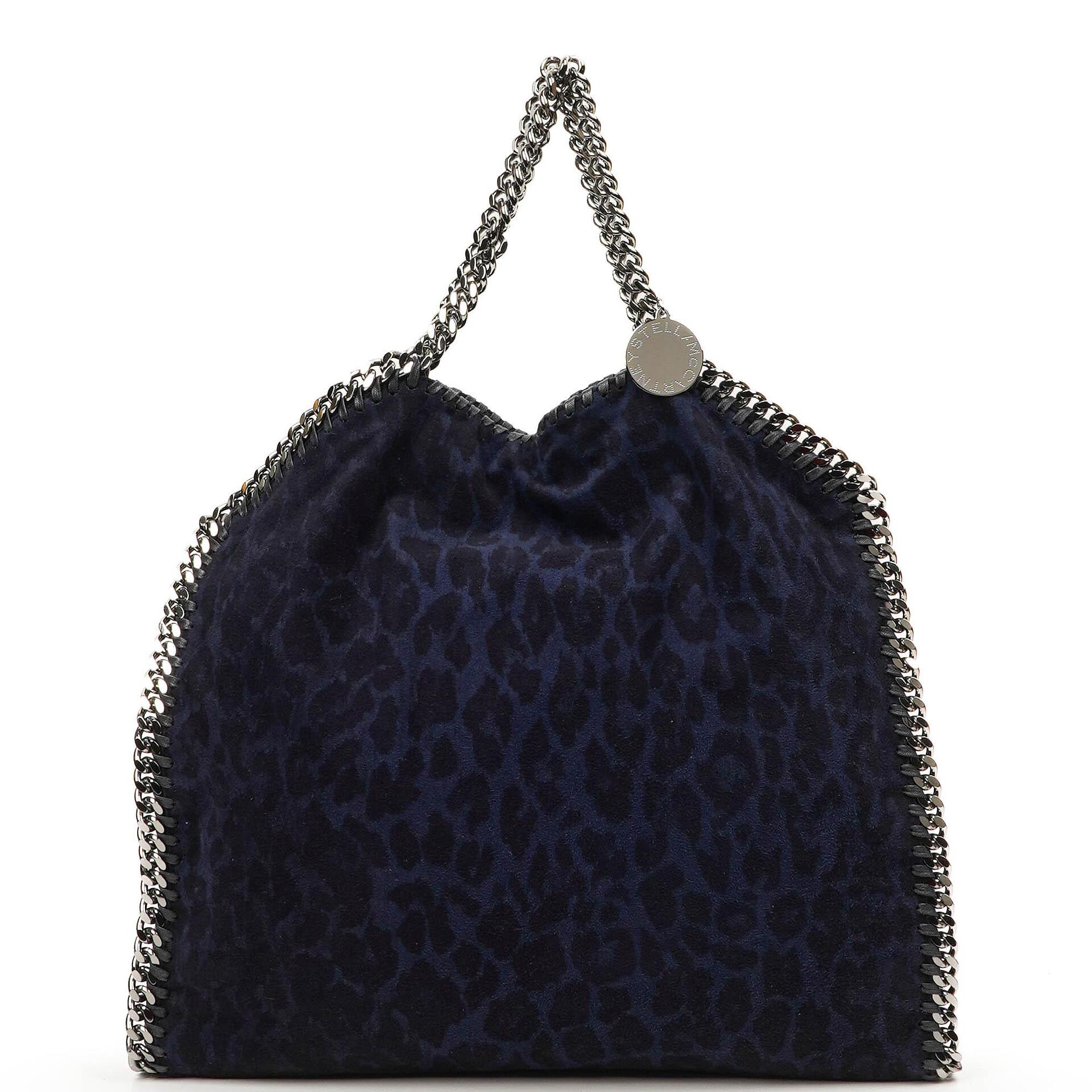 Stella McCartney Falabella Tote Blau Leopardenmuster Veganes Shaggy Reh Faltbare Tasche