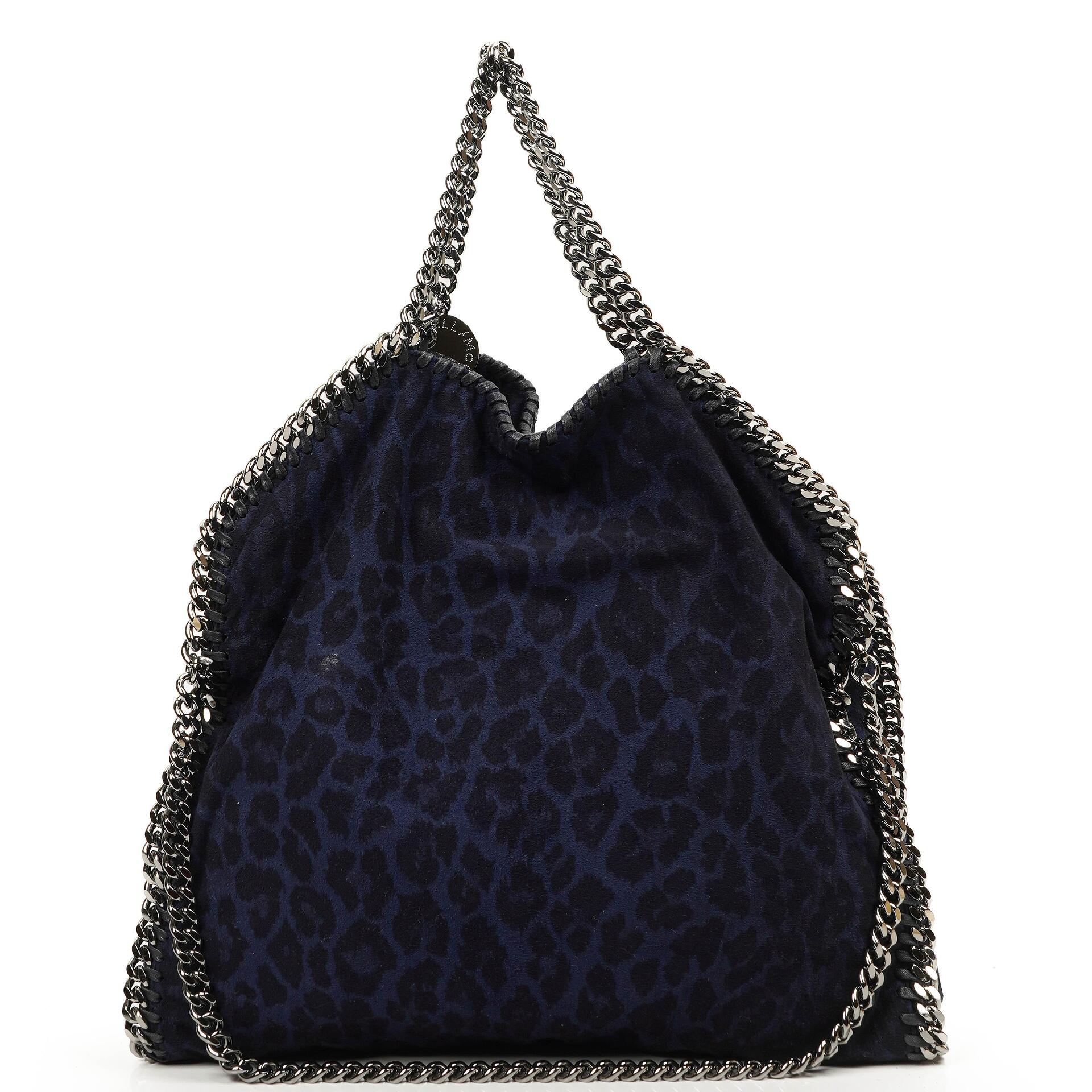 Stella McCartney Falabella Tote Blau Leopardenmuster Veganes Shaggy Reh Faltbare Tasche