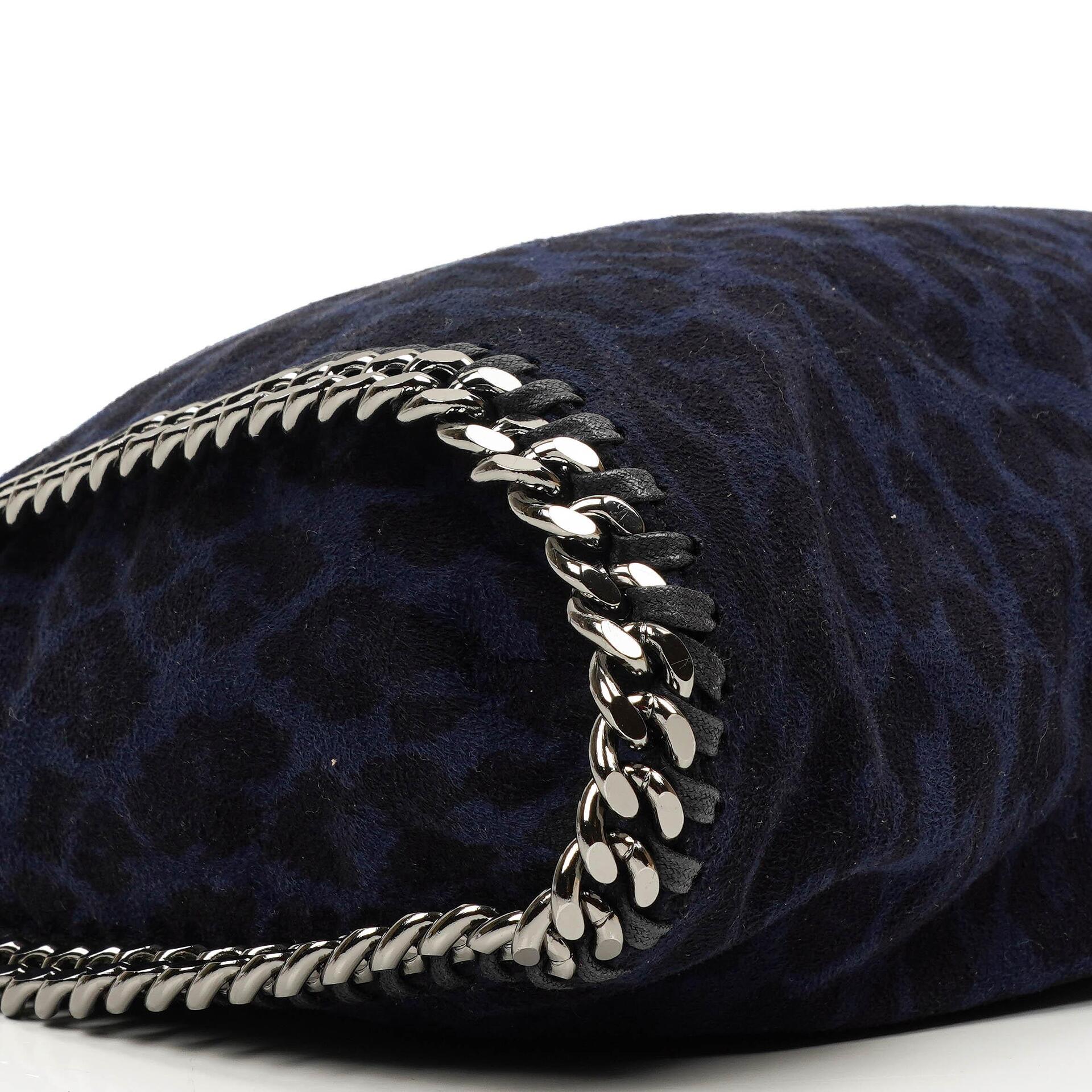 Stella McCartney Falabella Tote Blau Leopardenmuster Veganes Shaggy Reh Faltbare Tasche