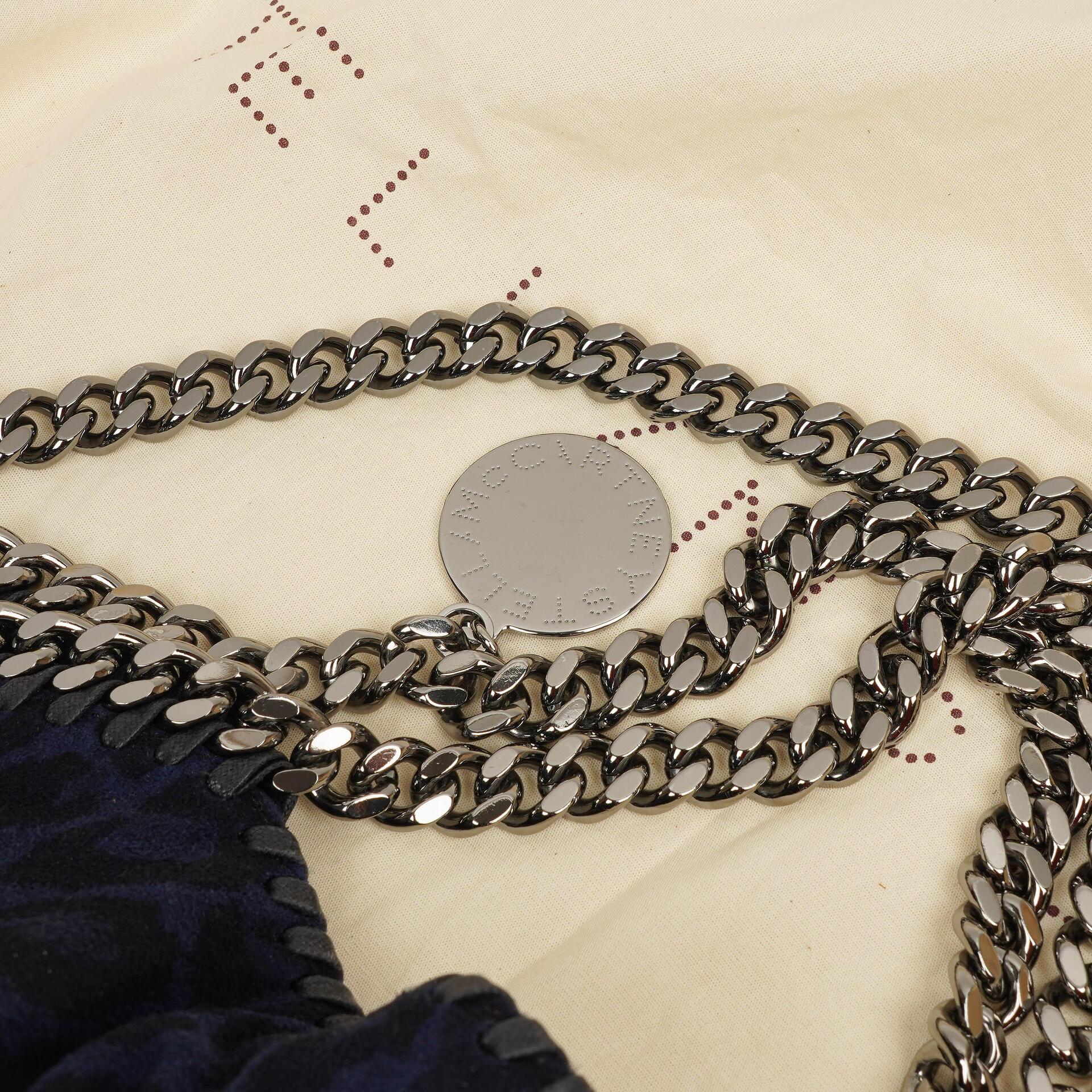 Stella McCartney Falabella Tote Blau Leopardenmuster Veganes Shaggy Reh Faltbare Tasche