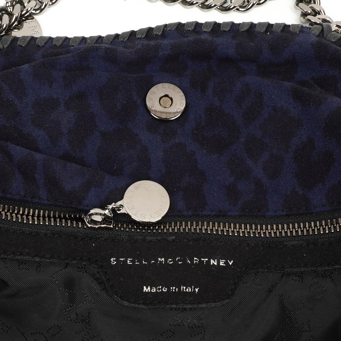 Stella McCartney Falabella Tote Blau Leopardenmuster Veganes Shaggy Reh Faltbare Tasche