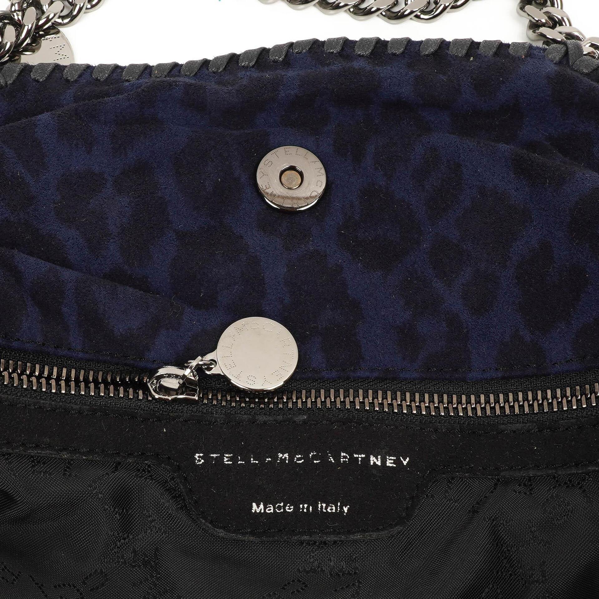 Stella McCartney Falabella Tote Blau Leopardenmuster Veganes Shaggy Reh Faltbare Tasche