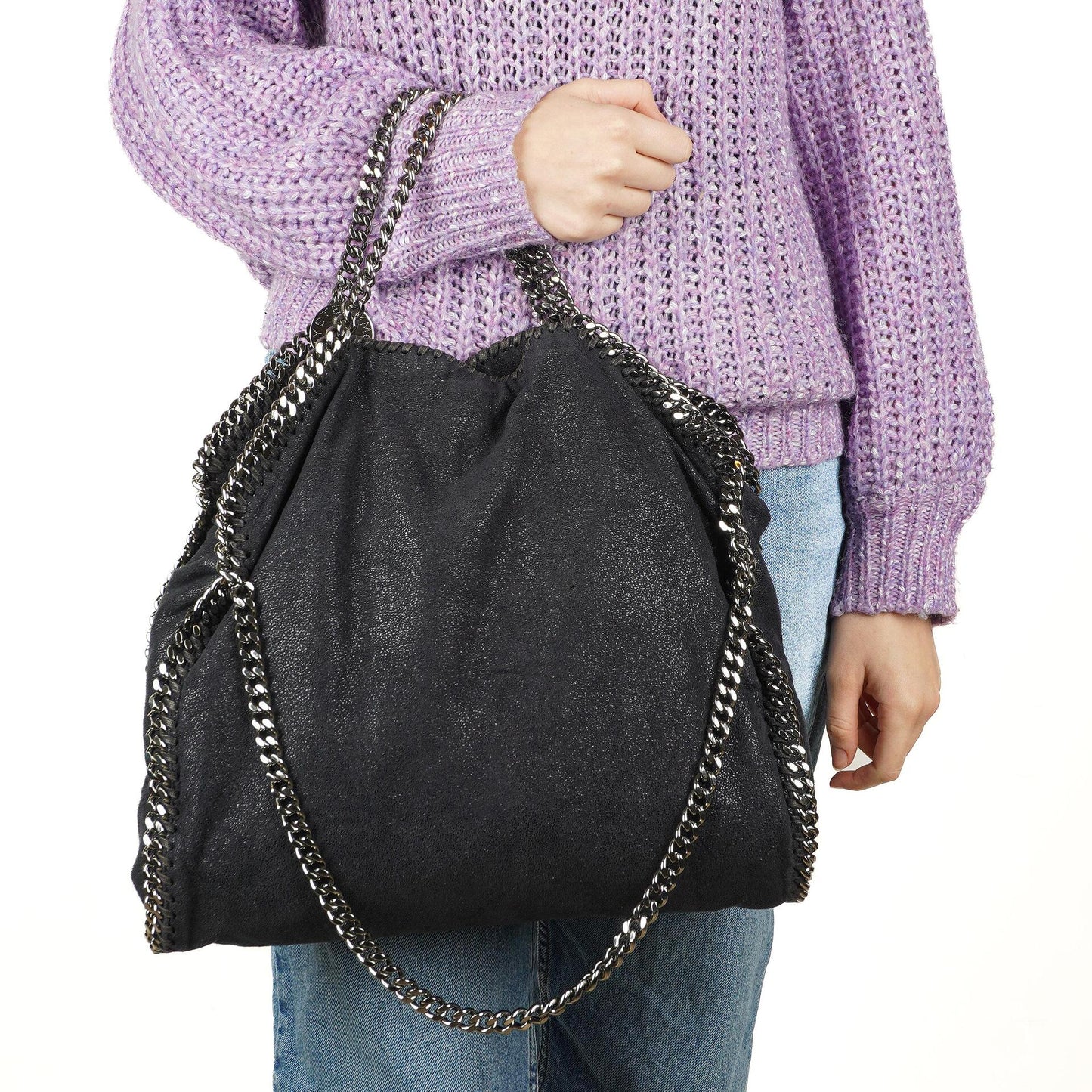 Stella McCartney Falabella Tote Dunkelblau Vegan Shaggy Deer Fold Over Tasche