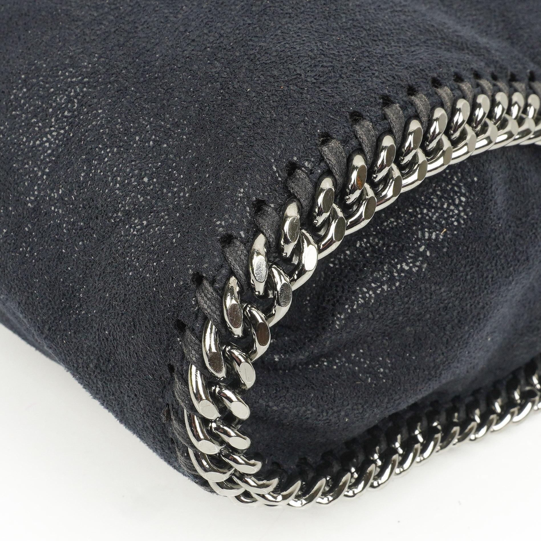 Stella McCartney Falabella Tote Dunkelblau Vegan Shaggy Deer Fold Over Tasche
