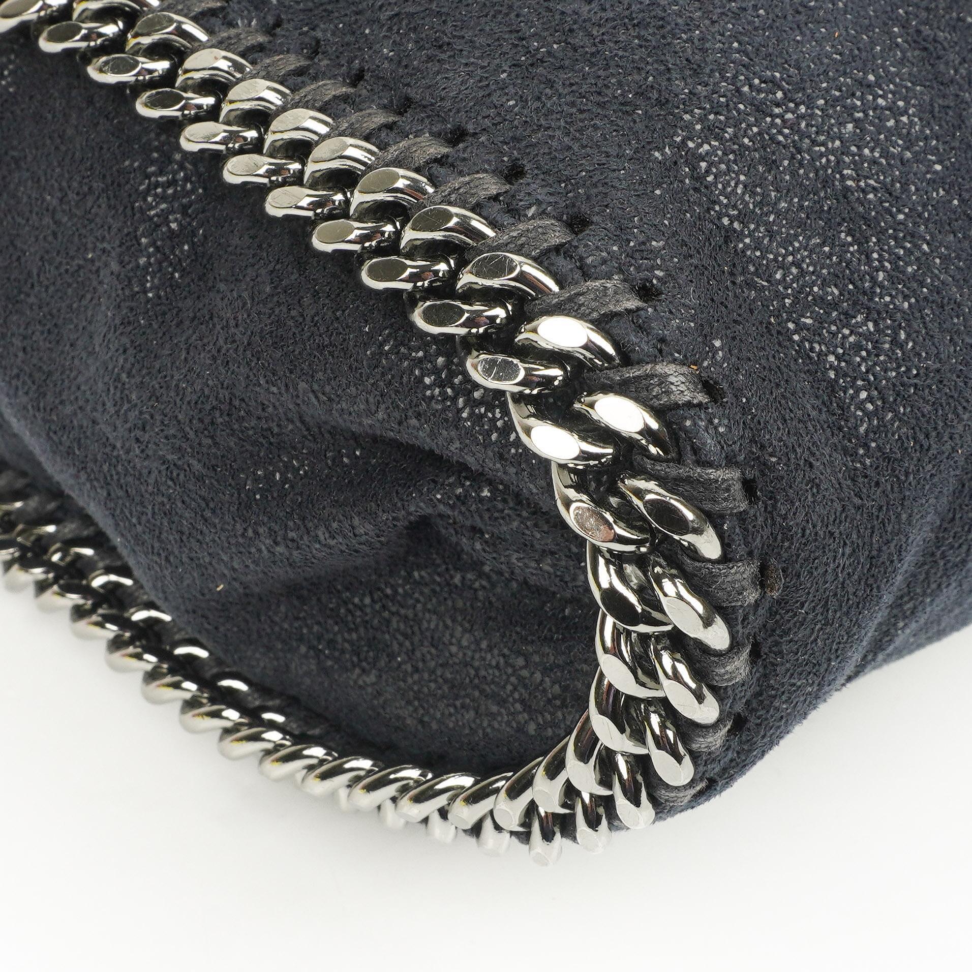 Stella McCartney Falabella Tote Dunkelblau Vegan Shaggy Deer Fold Over Tasche