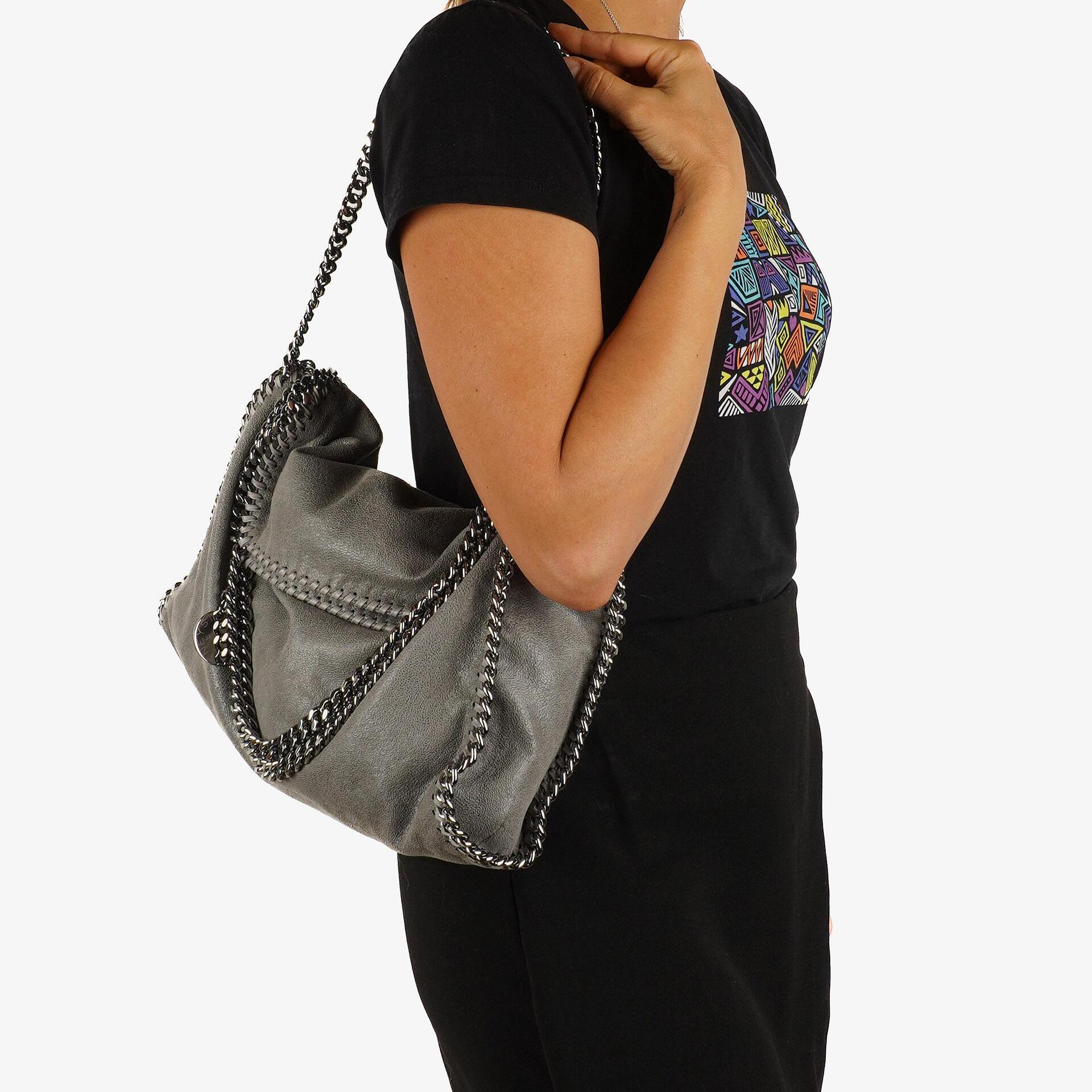 Stella McCartney Falabella Tote Stahlgrau Vegan Shaggy Deer Klapptasche