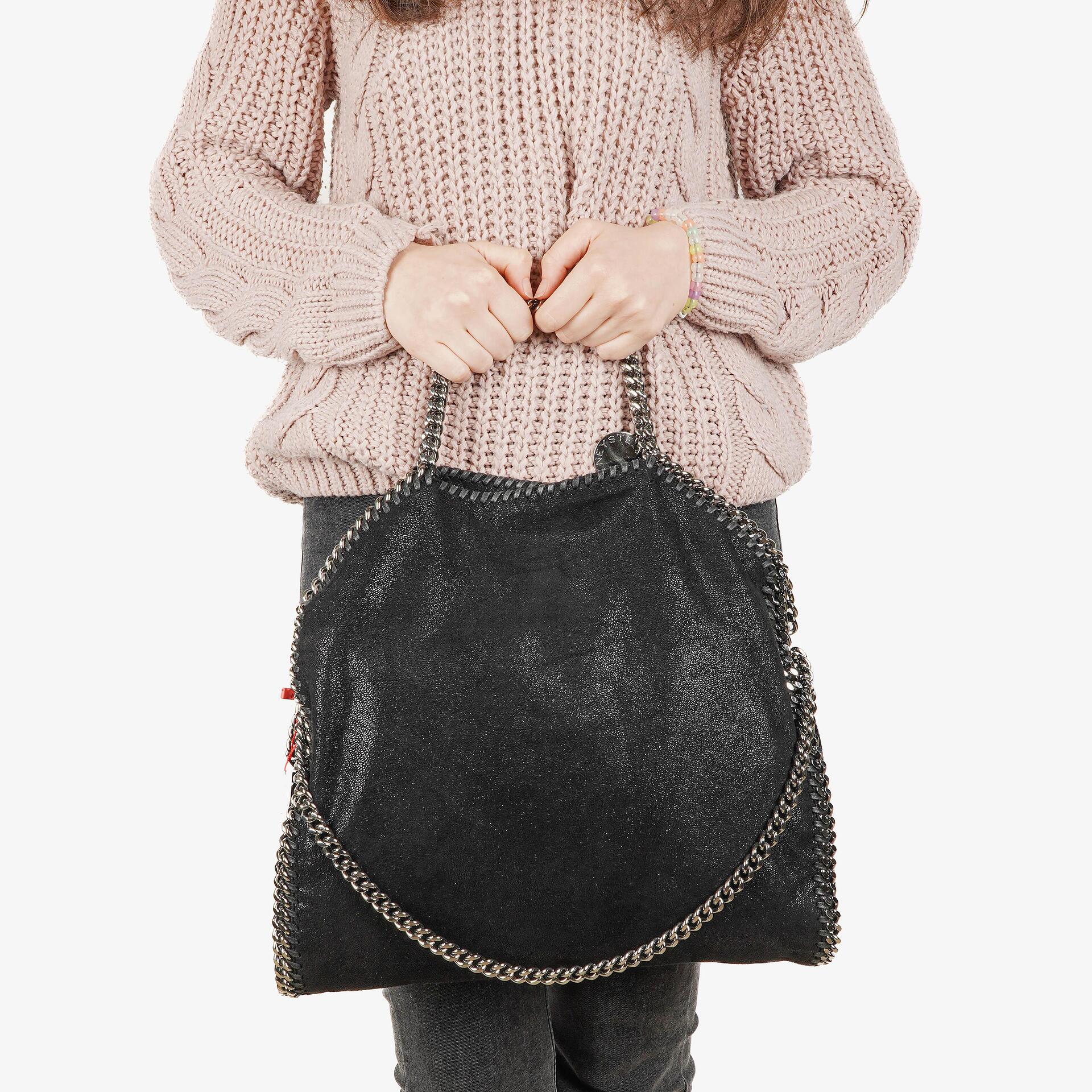Stella McCartney Lady Tote Falabella Schwarz Vegane Shaggy Deer Fold-Over-Tasche