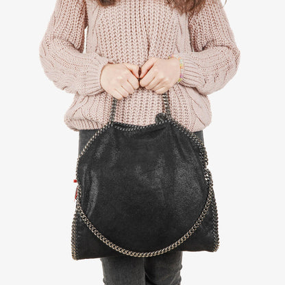 Stella McCartney Lady Tote Falabella Schwarz Vegane Shaggy Deer Fold-Over-Tasche