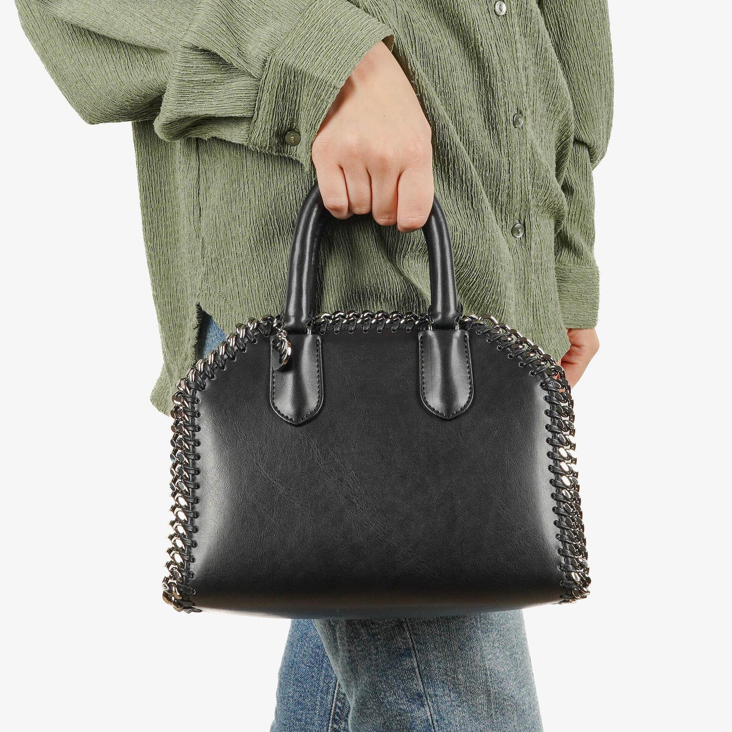 Stella McCartney Mini Falabella Box Handtasche mit Tragegriff aus schwarzem Eco Alter Nappa