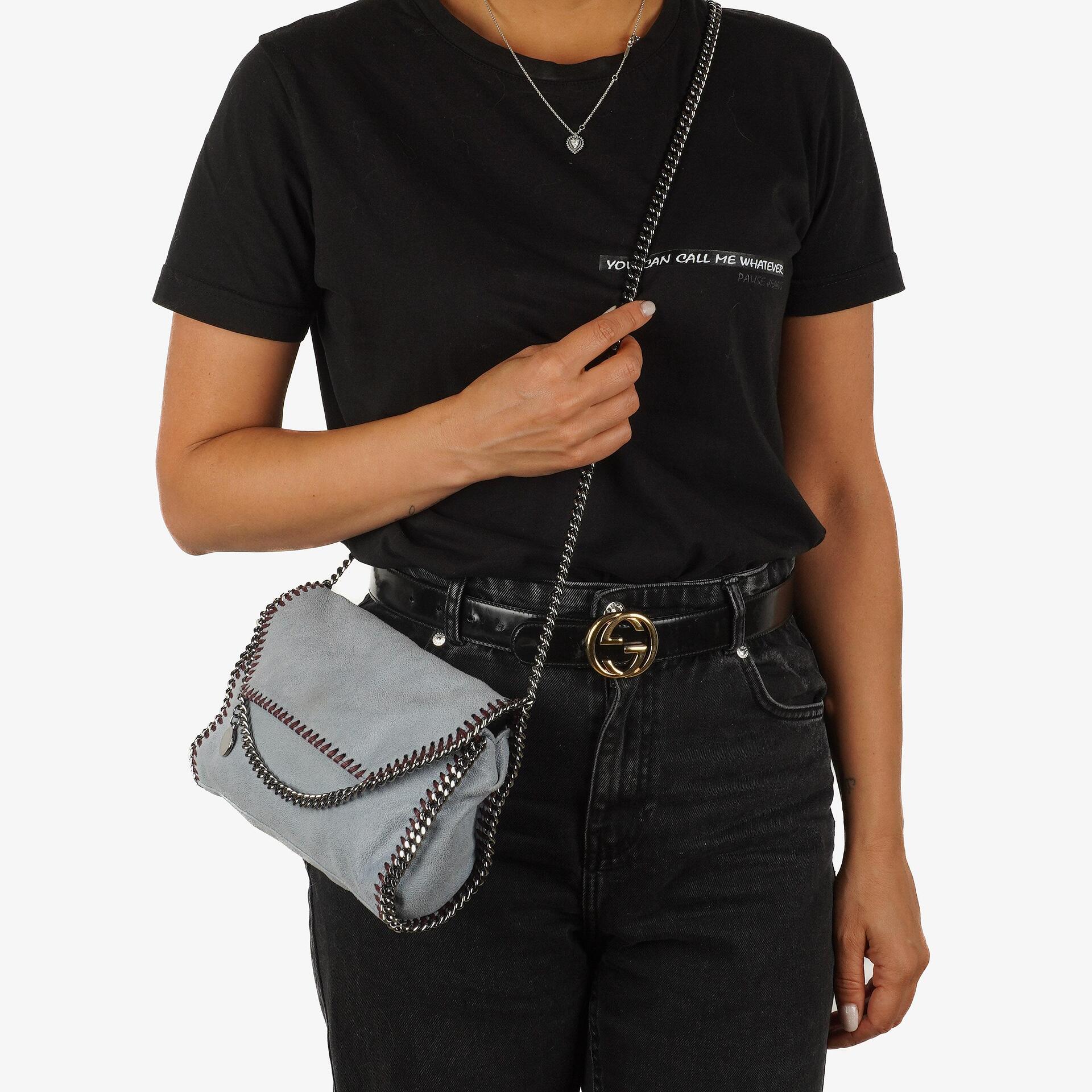 Stella McCartney Mini Falabella Schultertasche Azzurro Vegan Shaggy Deer