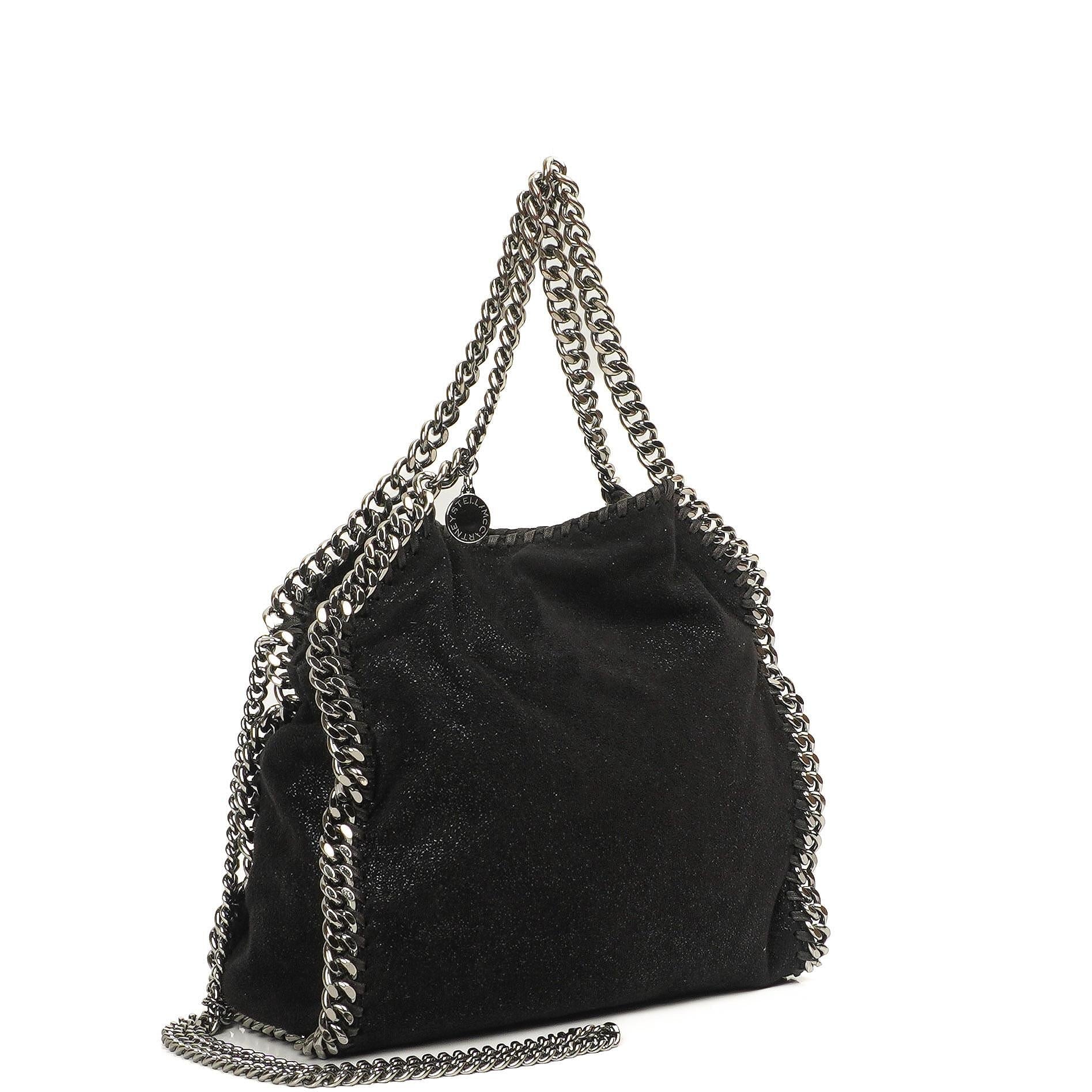 Stella McCartney Mini Tote Falabella Schwarze Vegane Shaggy Deer Fold Over Bag