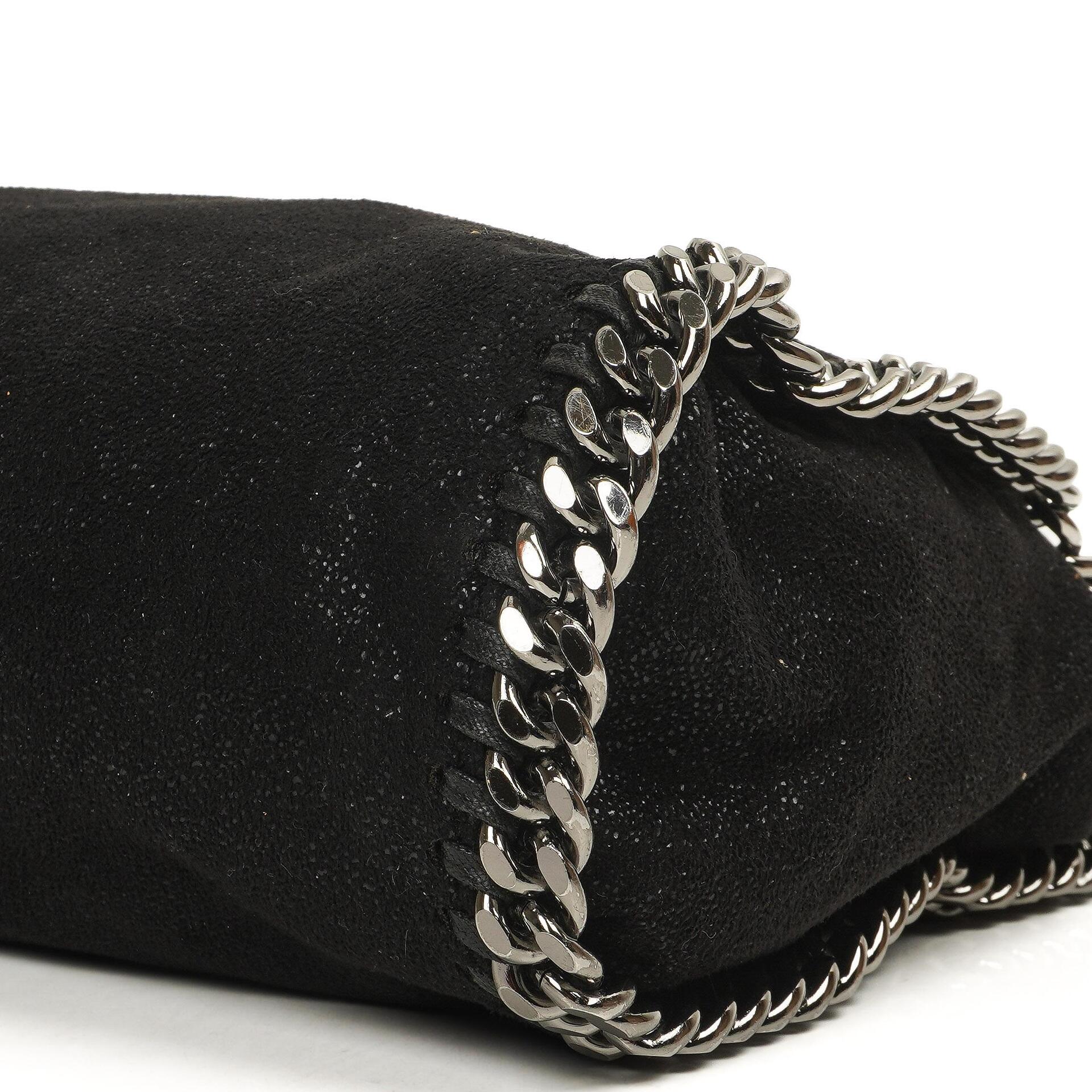 Stella McCartney Mini Tote Falabella Schwarze Vegane Shaggy Deer Fold Over Bag