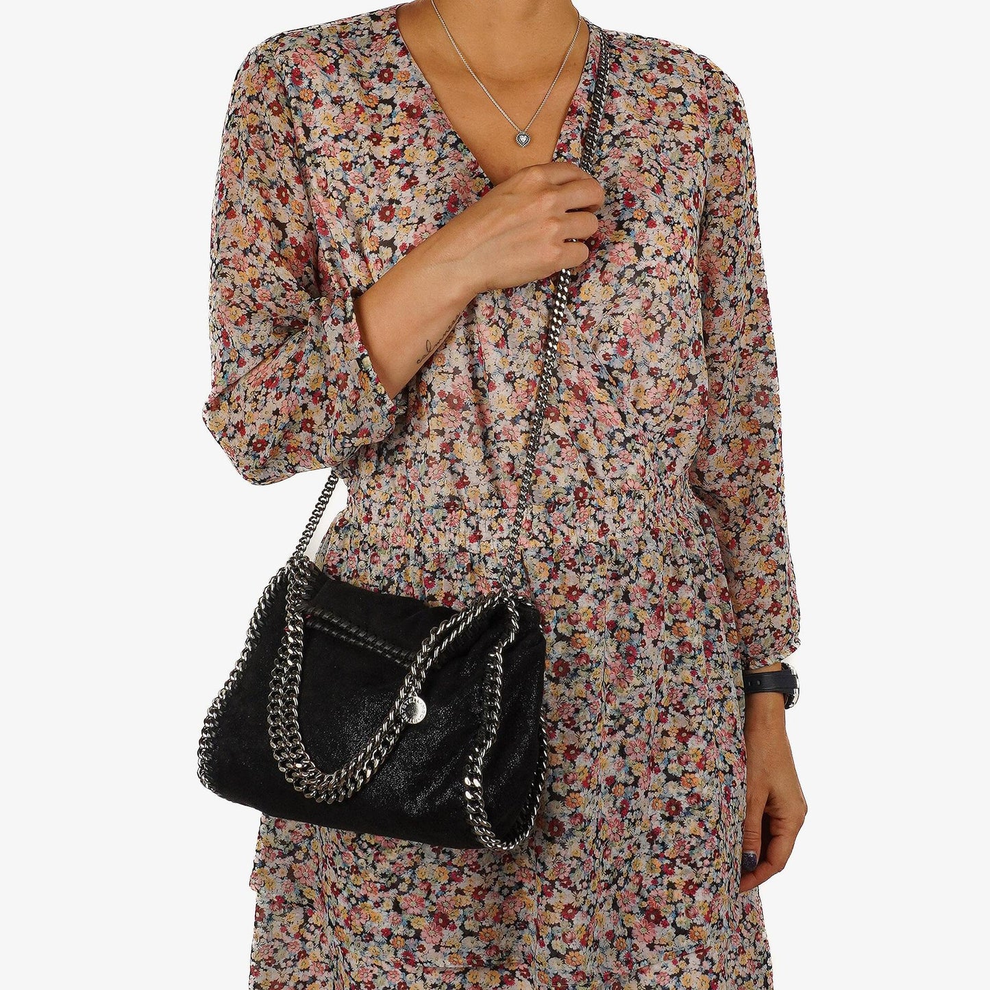 Stella McCartney Mini Tote Falabella Schwarze Vegane Shaggy Deer Fold Over Bag