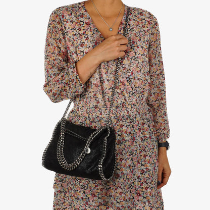 Stella McCartney Mini Tote Falabella Schwarze Vegane Shaggy Deer Fold Over Bag