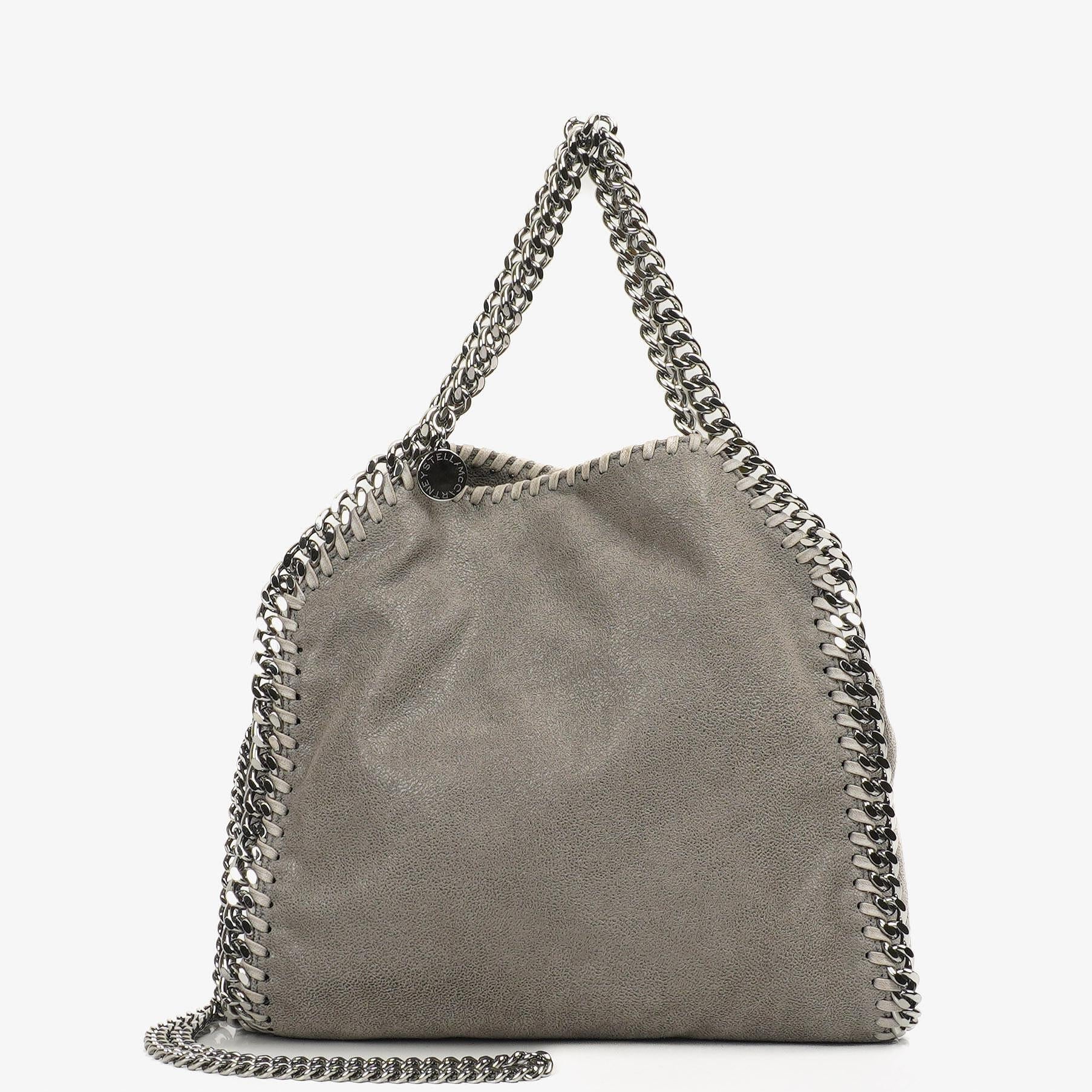 Stella McCartney Mini Tote Falabella Stahlgrau veganes Shaggy Deer Fold Over Tasche