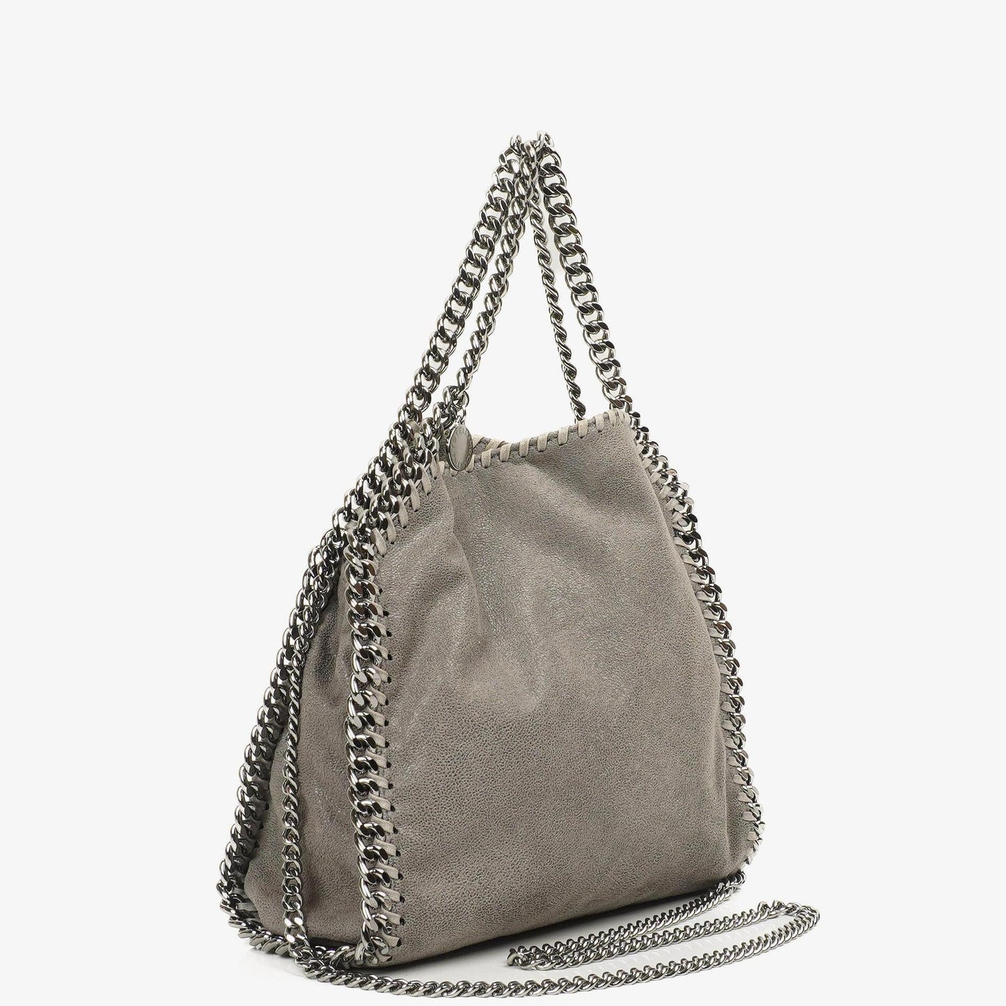 Stella McCartney Mini Tote Falabella Stahlgrau veganes Shaggy Deer Fold Over Tasche