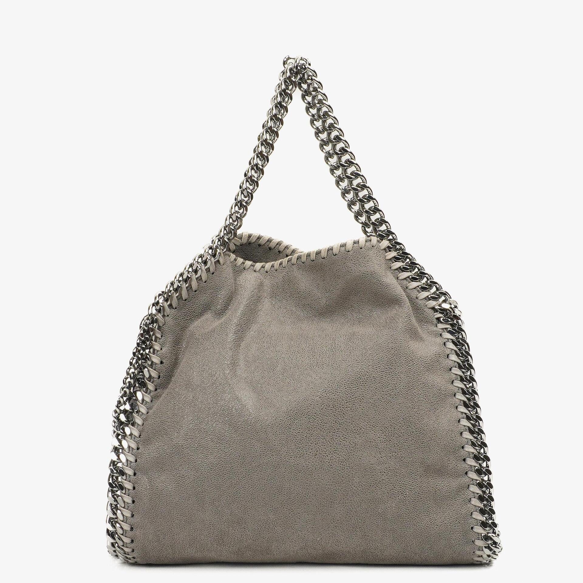 Stella McCartney Mini Tote Falabella Stahlgrau veganes Shaggy Deer Fold Over Tasche