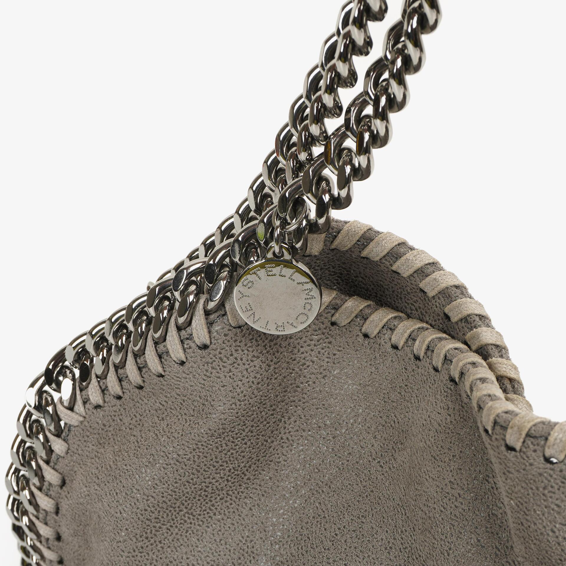 Stella McCartney Mini Tote Falabella Stahlgrau veganes Shaggy Deer Fold Over Tasche