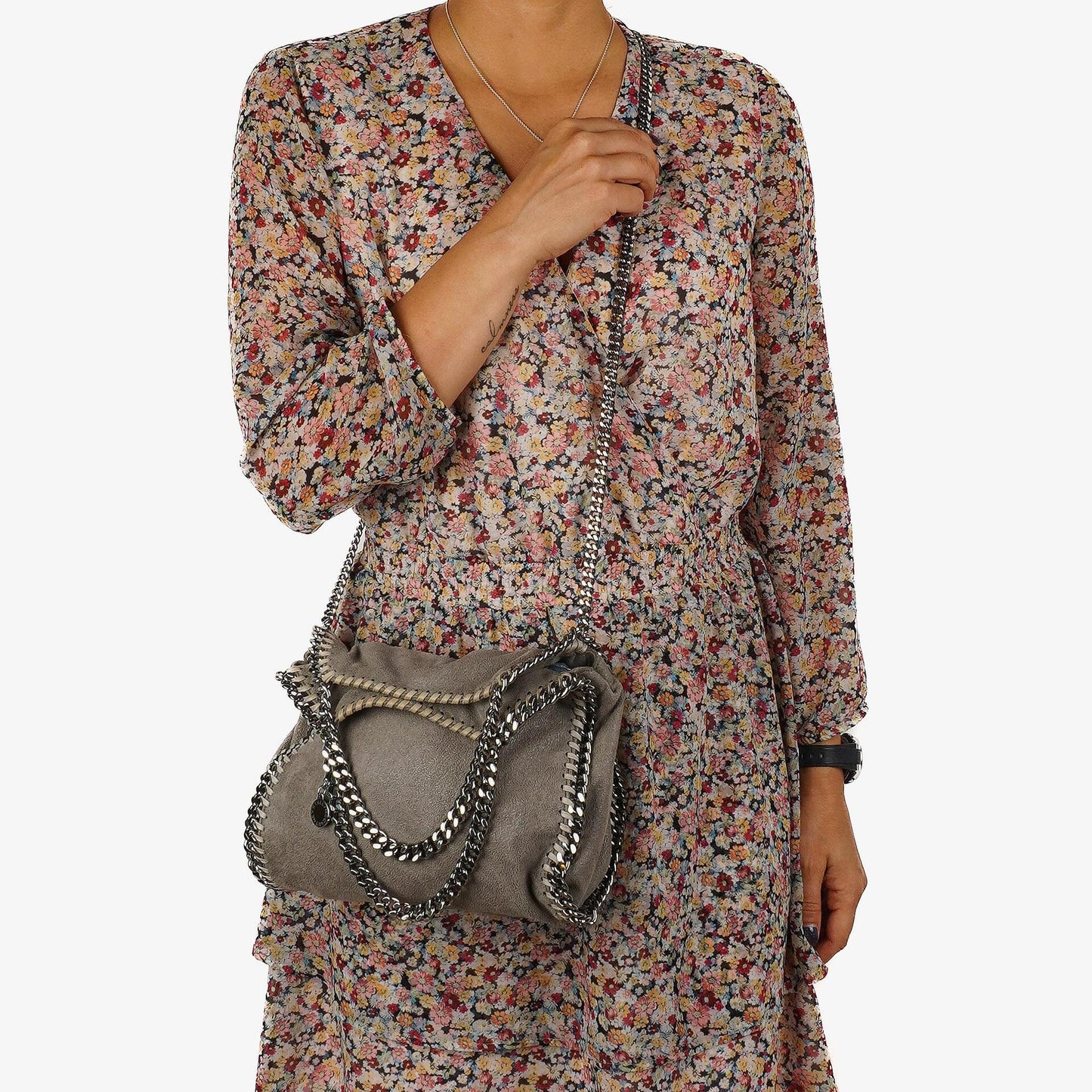 Stella McCartney Mini Tote Falabella Stahlgraue vegane Shaggy Deer Umhängetasche