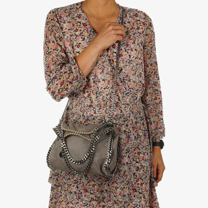 Stella McCartney Mini Tote Falabella Stahlgraue vegane Shaggy Deer Umhängetasche