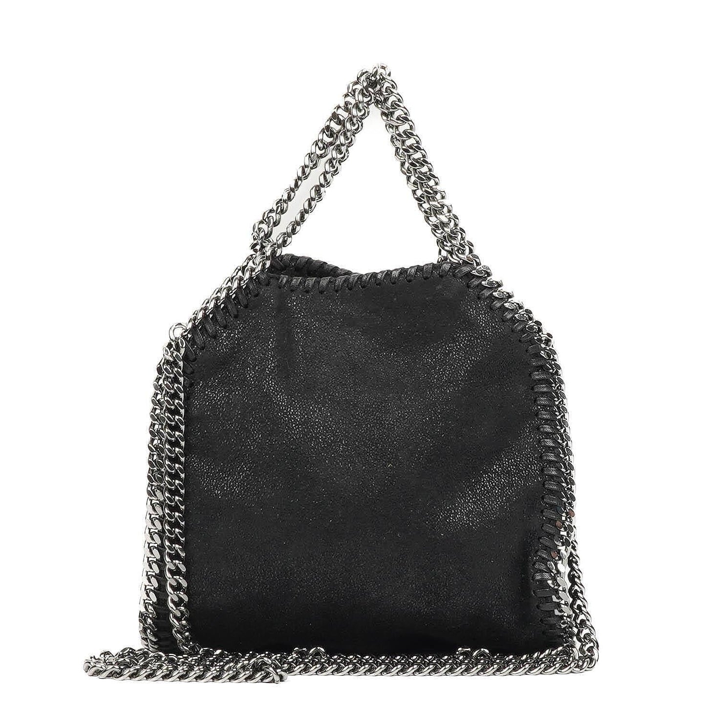 Stella McCartney Tiny Falabella schwarze vegane Shaggy Deer Tote Bag mit Nieten und Fransen
