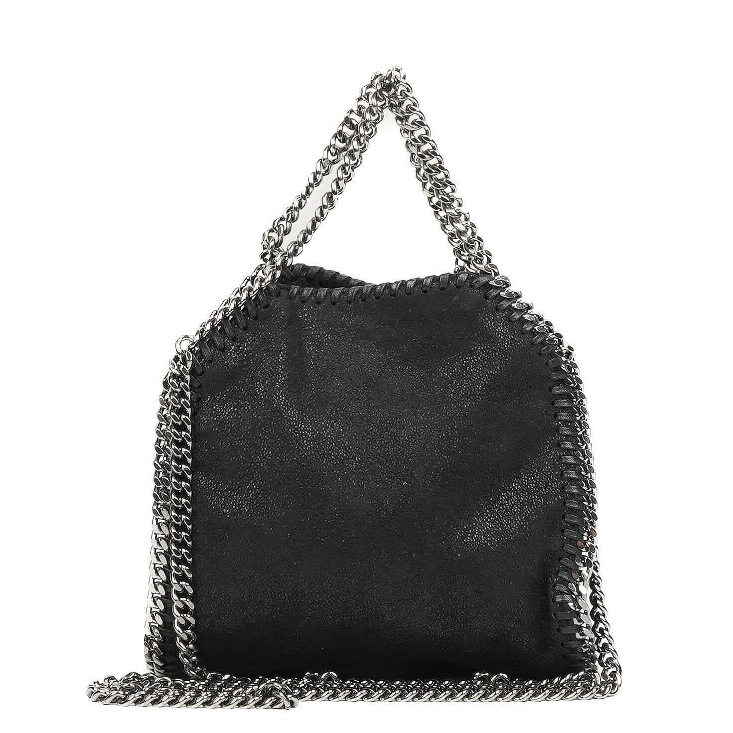 Stella McCartney Tiny Falabella schwarze vegane Shaggy Deer Tote Bag mit Nieten und Fransen