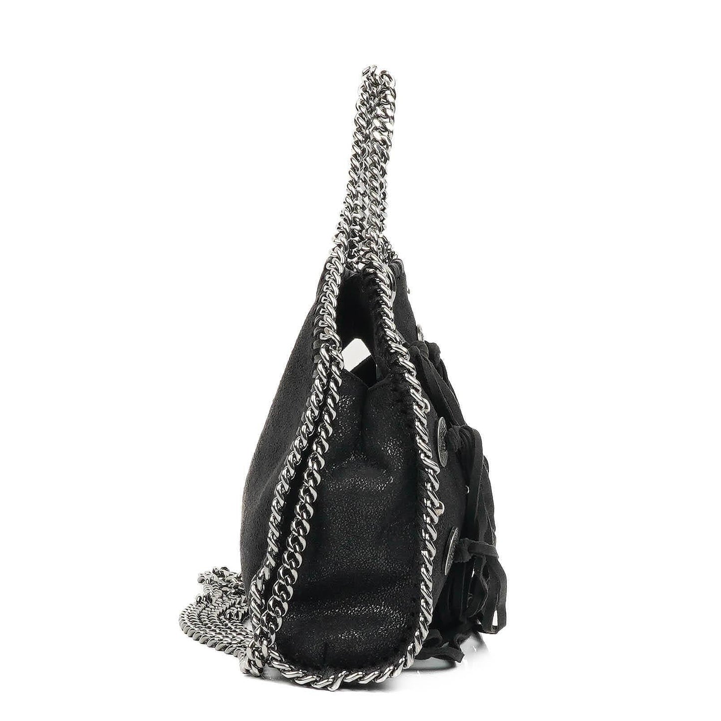 Stella McCartney Tiny Falabella schwarze vegane Shaggy Deer Tote Bag mit Nieten und Fransen