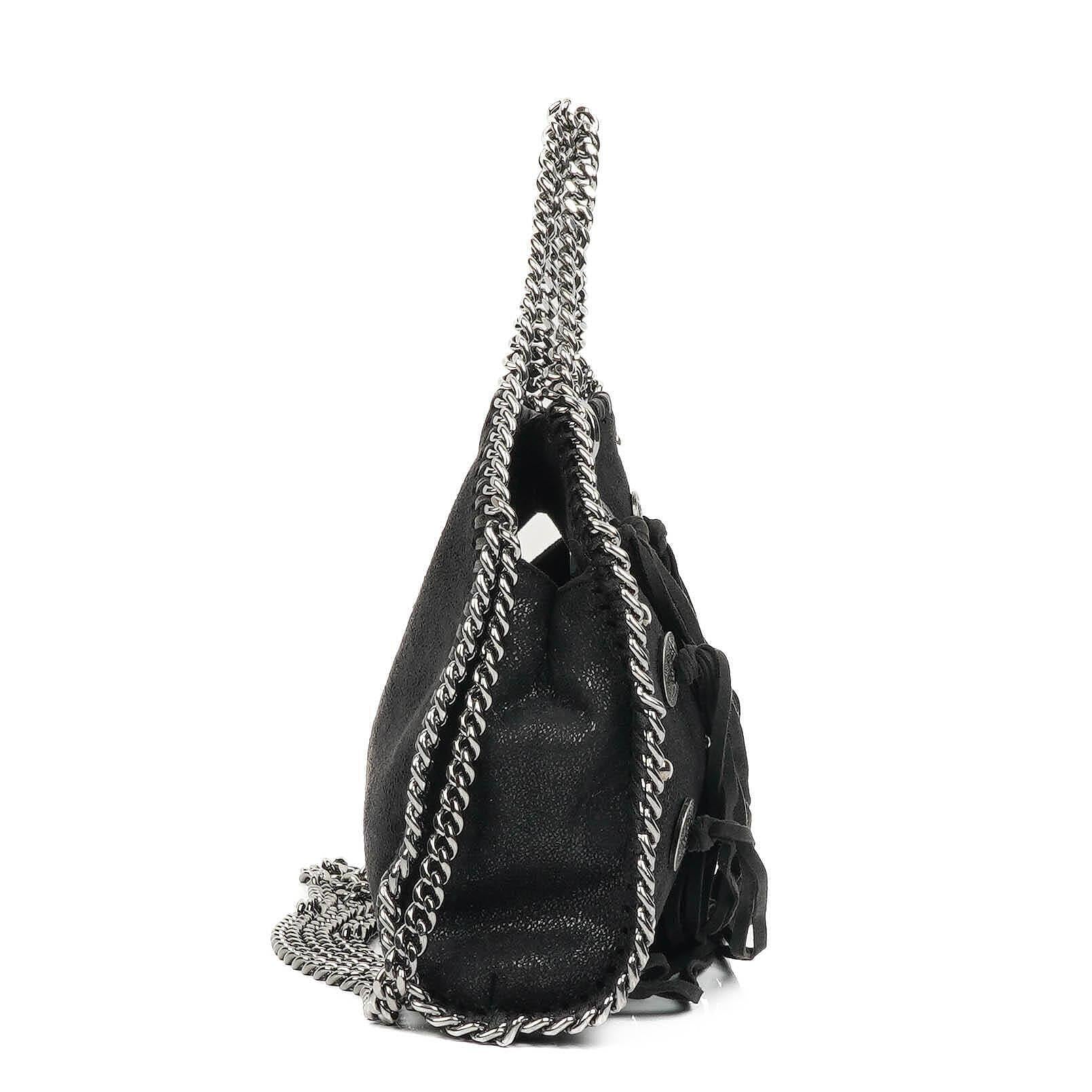 Stella McCartney Tiny Falabella schwarze vegane Shaggy Deer Tote Bag mit Nieten und Fransen