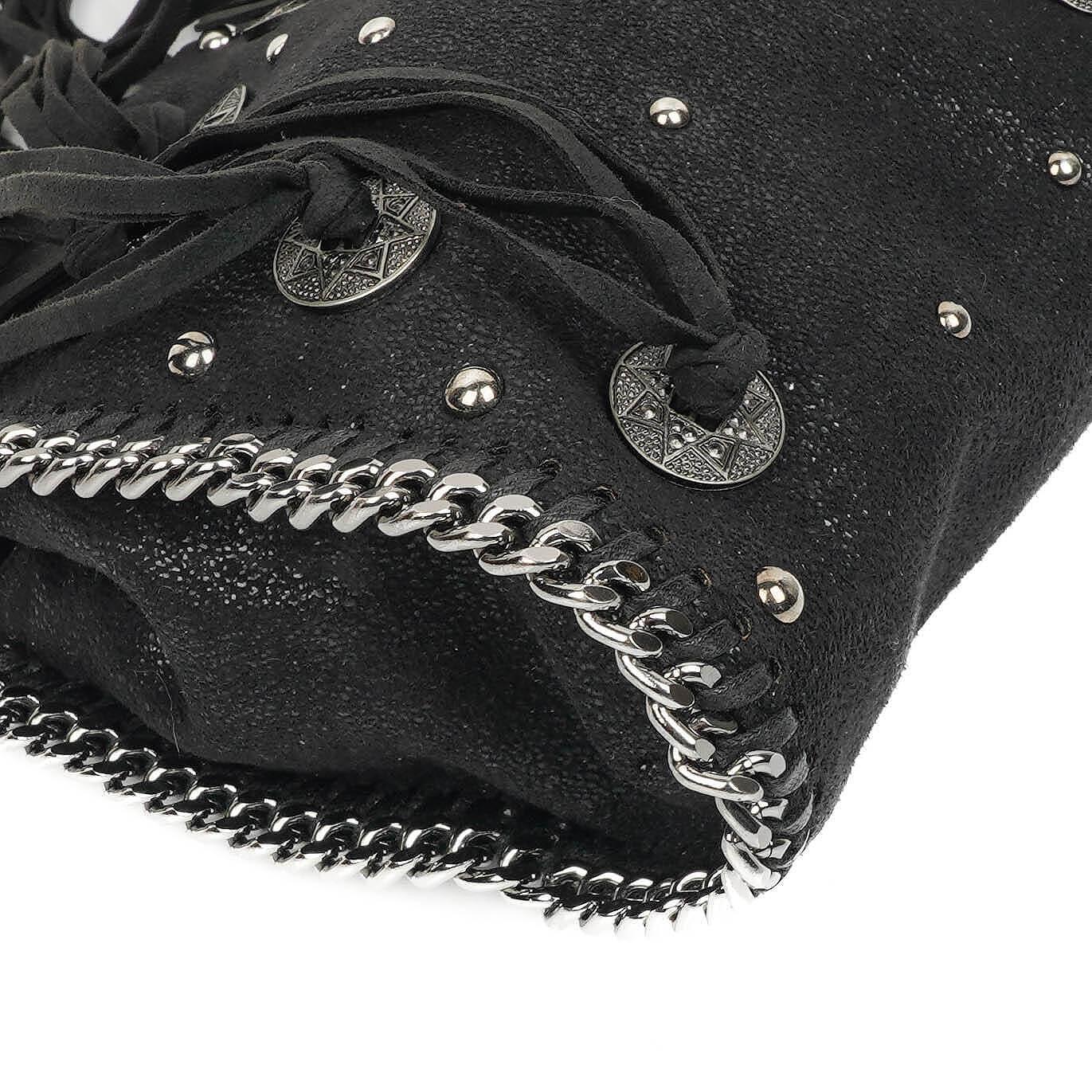 Stella McCartney Tiny Falabella schwarze vegane Shaggy Deer Tote Bag mit Nieten und Fransen