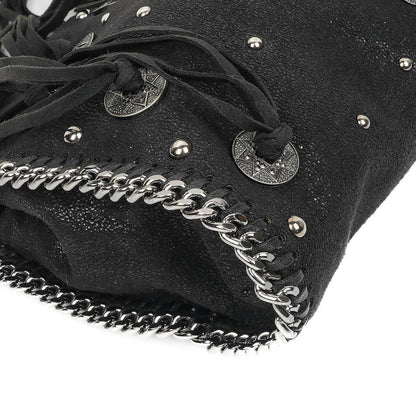 Stella McCartney Tiny Falabella schwarze vegane Shaggy Deer Tote Bag mit Nieten und Fransen