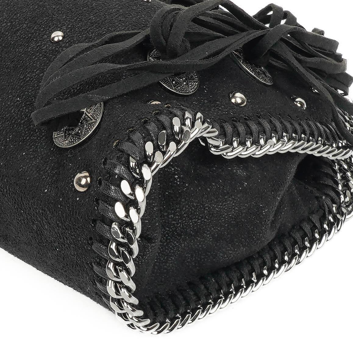 Stella McCartney Tiny Falabella schwarze vegane Shaggy Deer Tote Bag mit Nieten und Fransen