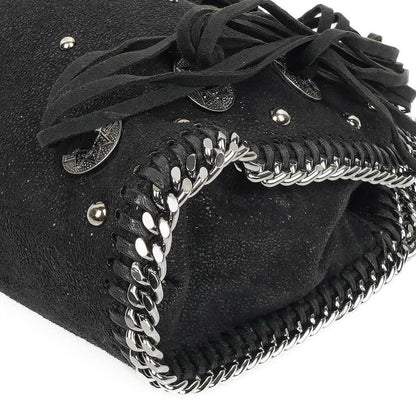 Stella McCartney Tiny Falabella schwarze vegane Shaggy Deer Tote Bag mit Nieten und Fransen