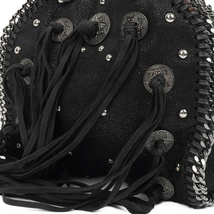 Stella McCartney Tiny Falabella schwarze vegane Shaggy Deer Tote Bag mit Nieten und Fransen