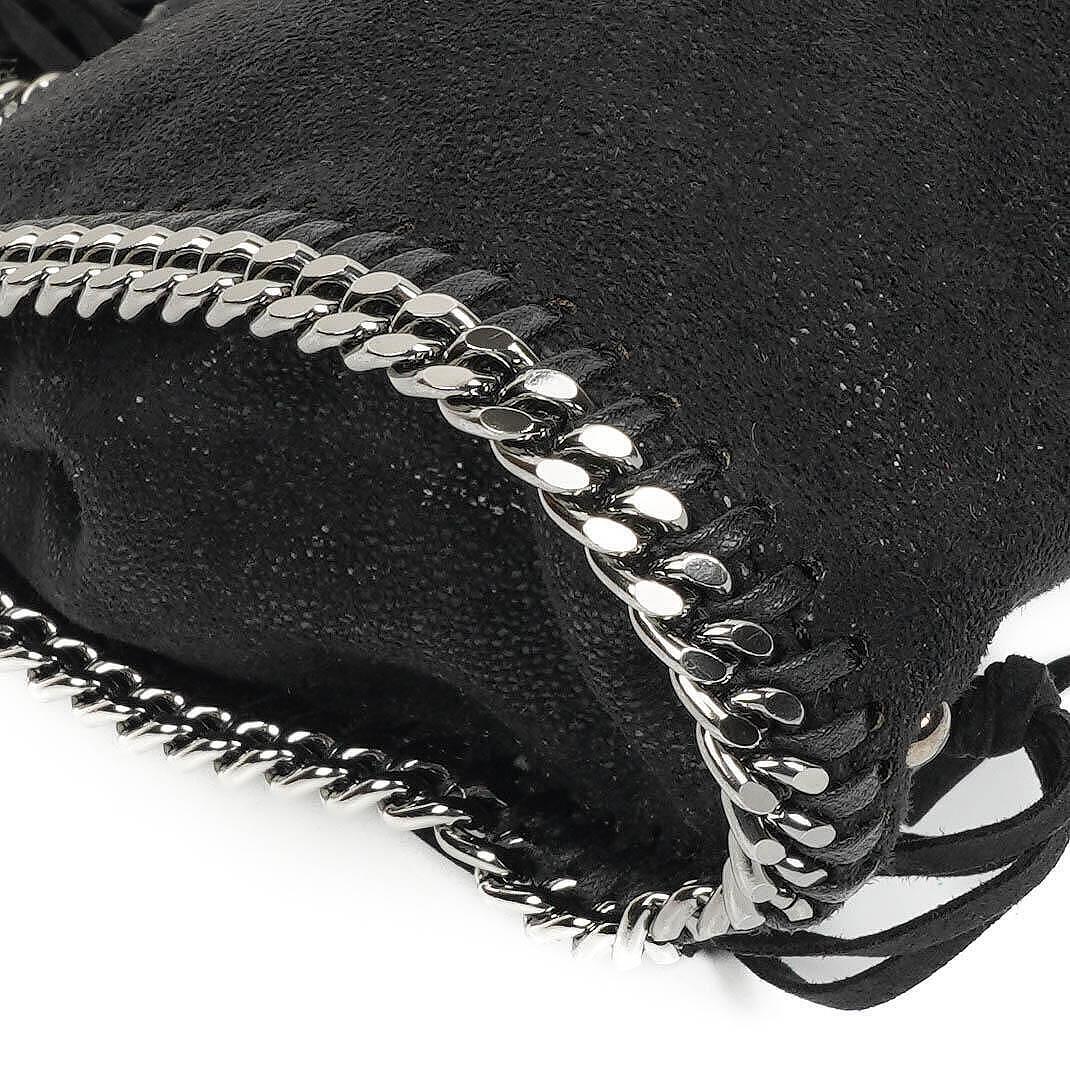 Stella McCartney Tiny Falabella schwarze vegane Shaggy Deer Tote Bag mit Nieten und Fransen