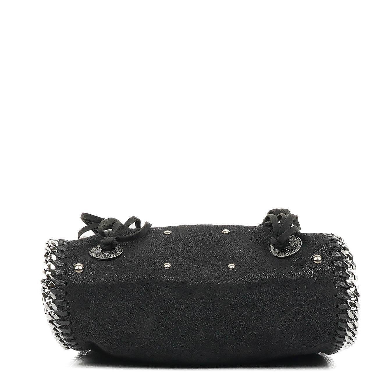 Stella McCartney Tiny Falabella schwarze vegane Shaggy Deer Tote Bag mit Nieten und Fransen
