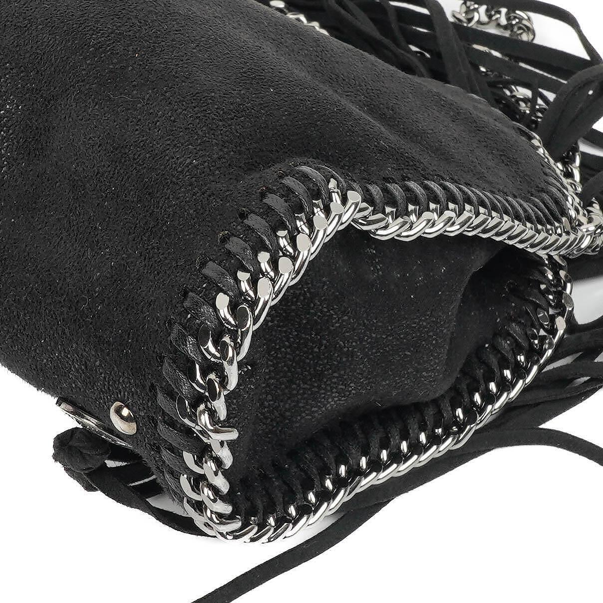 Stella McCartney Tiny Falabella schwarze vegane Shaggy Deer Tote Bag mit Nieten und Fransen