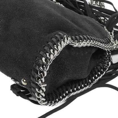 Stella McCartney Tiny Falabella schwarze vegane Shaggy Deer Tote Bag mit Nieten und Fransen