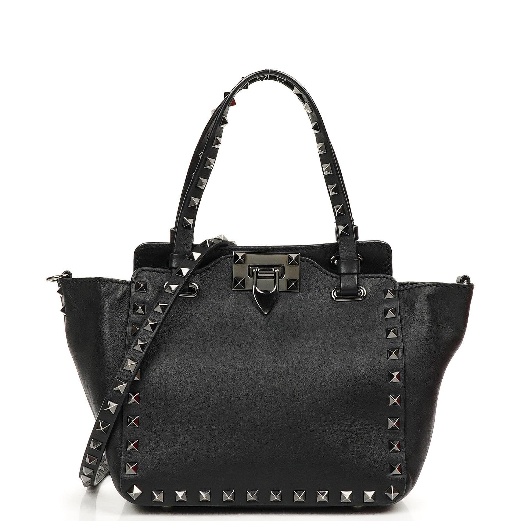 Valentino Garavani Mini Rockstud Leder Tote Bag Schwarz