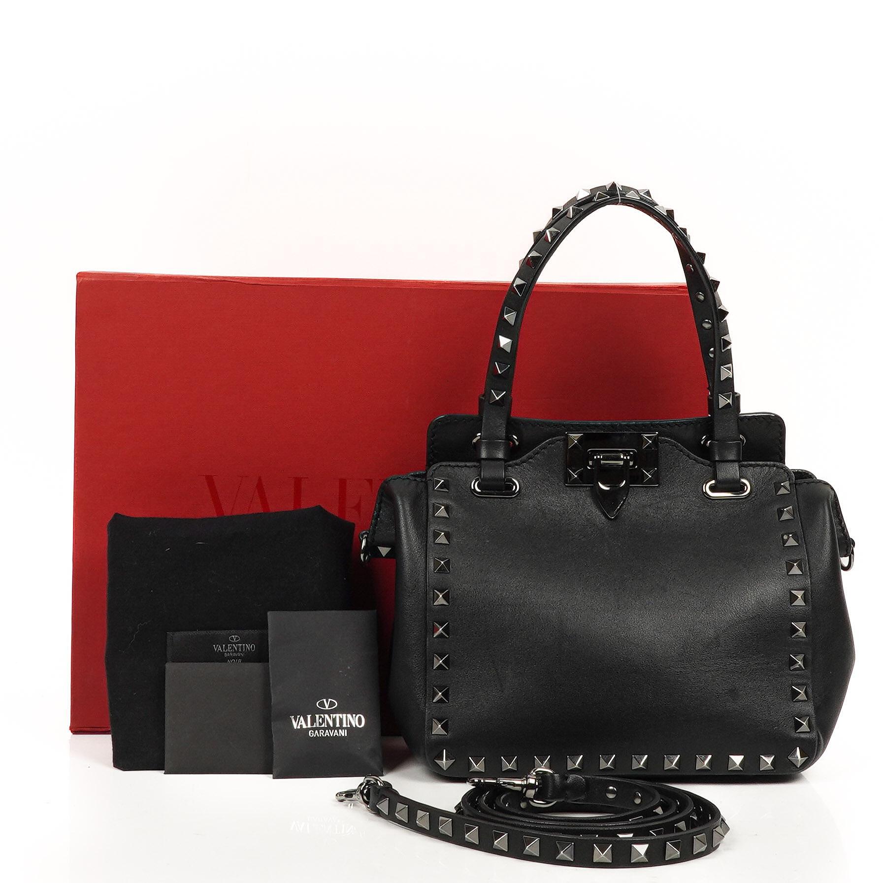 Valentino Garavani Mini Rockstud Leder Tote Bag Schwarz
