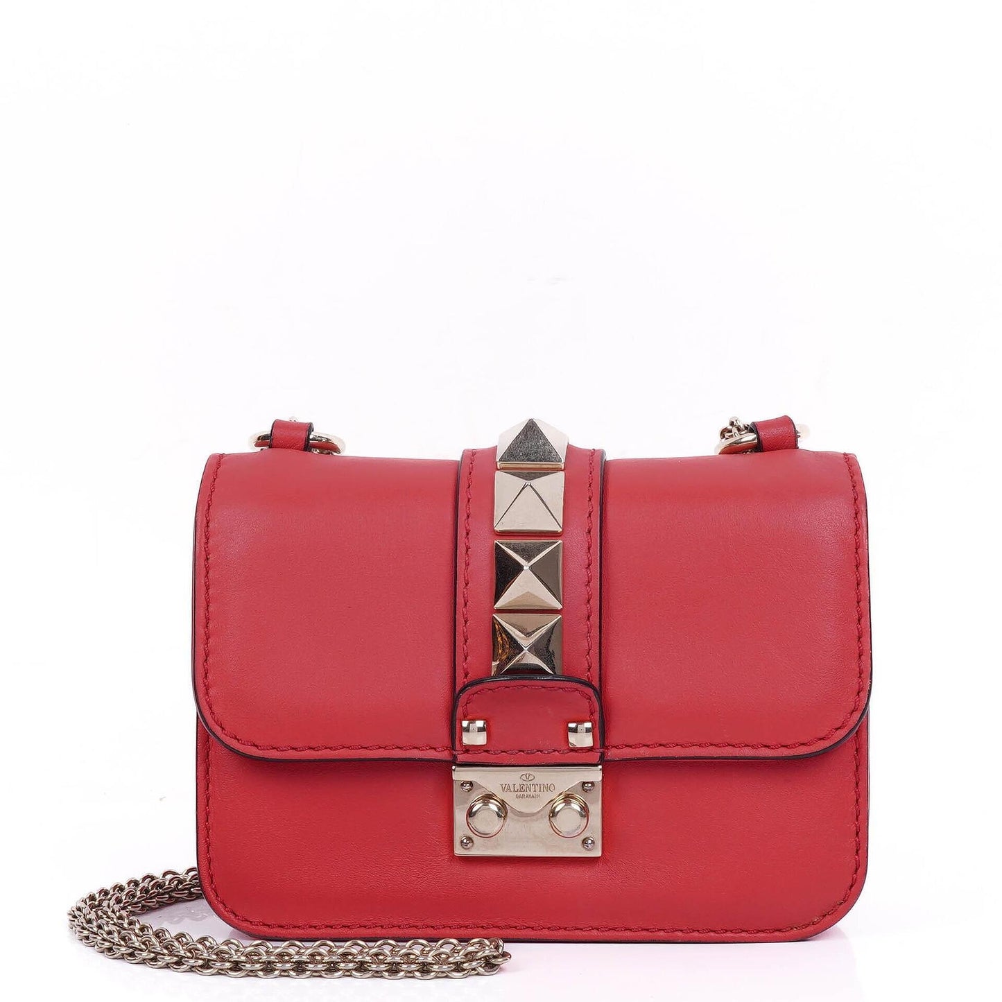 Valentino Garavani Glam Lock Rockstud Mini Klappentasche aus pinkem Vitello