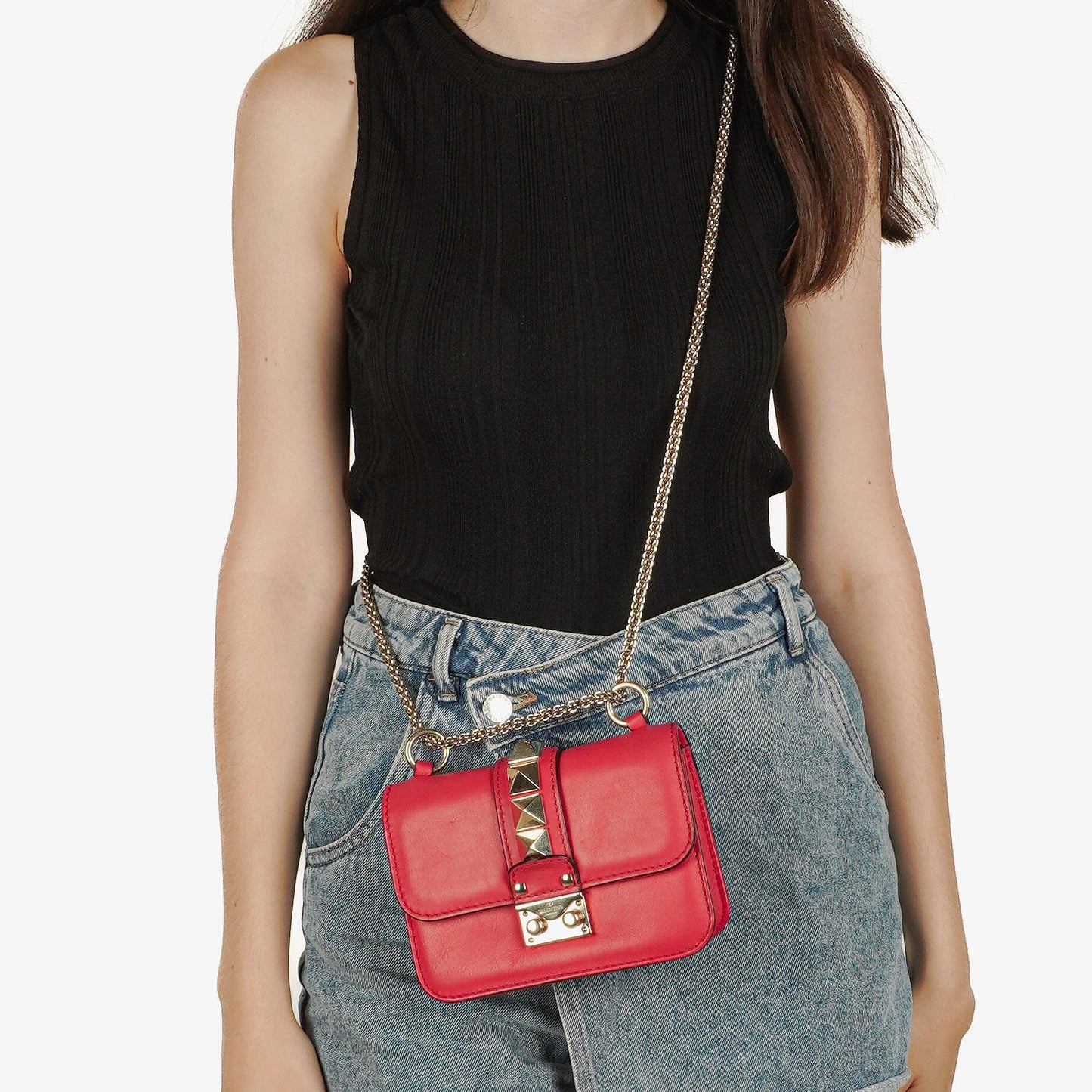 Valentino Garavani Glam Lock Rockstud Mini Klappentasche aus pinkem Vitello