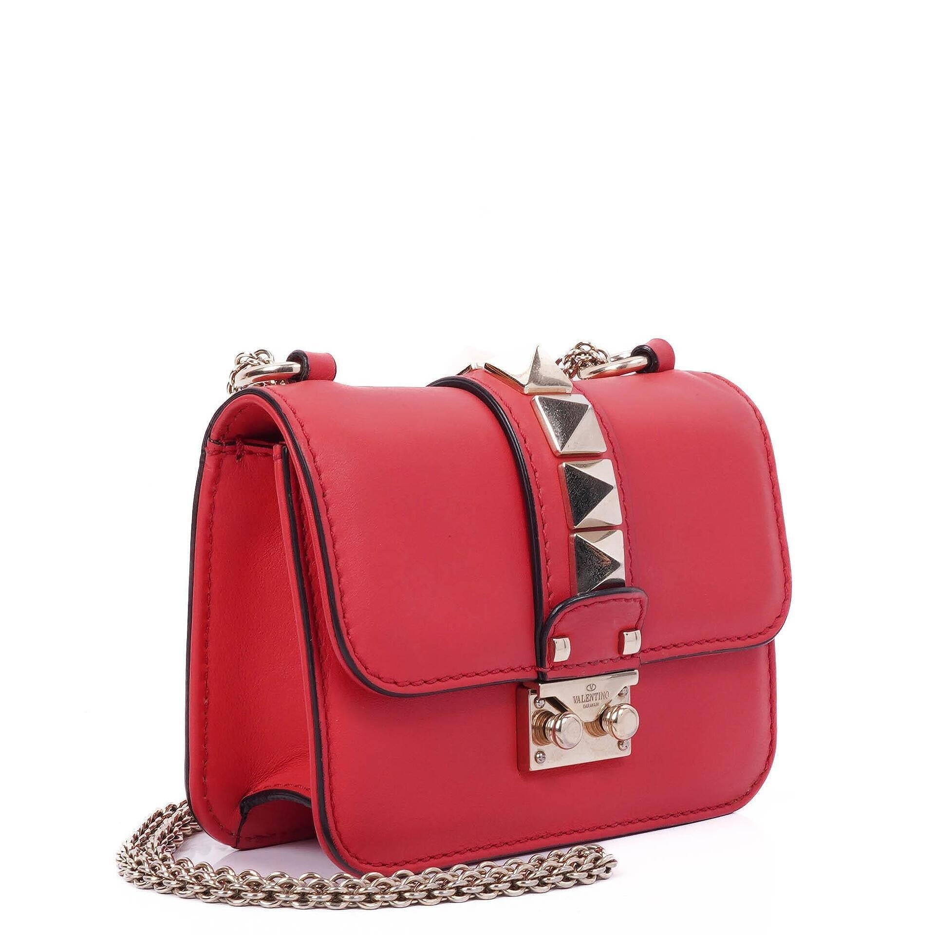 Valentino Garavani Glam Lock Rockstud Mini Klappentasche aus pinkem Vitello